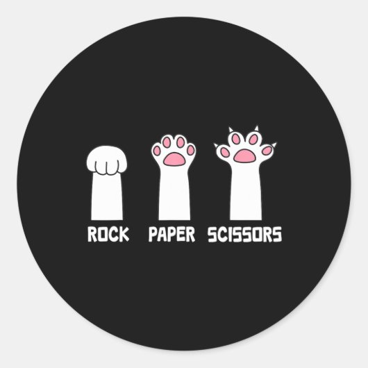 Rock Paper Schaar Kat Paws Game Schattige Paw Funn Ronde Sticker (Voorkant)