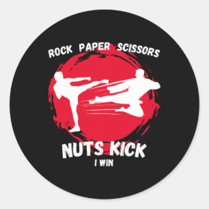 Rock Paper Scissors Nuts Kick Win Funny Taekwondo Ronde Sticker