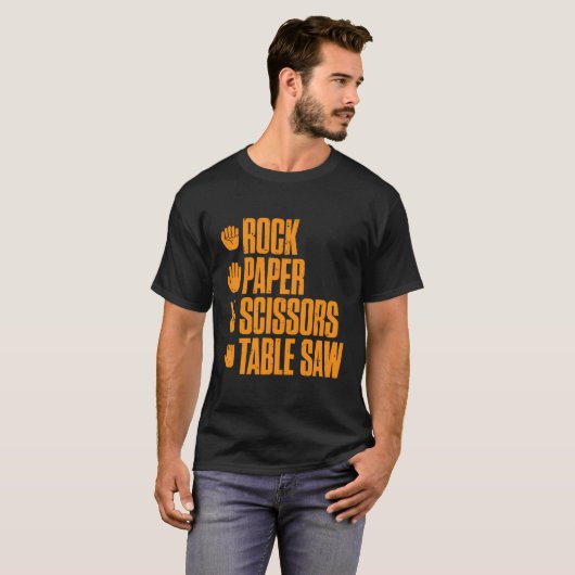 Rock Paper Scissors Table Saw Carpenter T-shirt (Voorkant volledig)