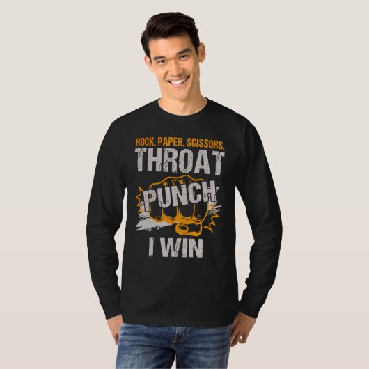 Rock Paper Scissors Throat Punch I Win T-shirt (Voorkant volledig)