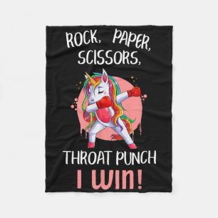 Rock Paper Scissors Throat Punch I Win Unicorn Box Fleece Deken