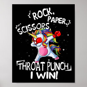 Rock Paper Scissors Throat Punch I Win Unicorn Box Poster