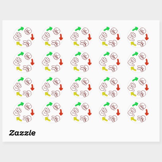 Rock-papier-schaar basisspel ronde sticker (Vel)