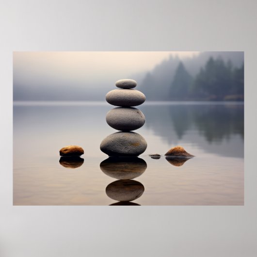 Rock Pebble Water Rustig Vredig Poster (Voorkant)