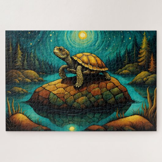 Rock River Natuur Turtle Naam Legpuzzel (Horizontaal)