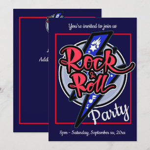Rock & Roll Bliksem Blauwe Feest Kaart
