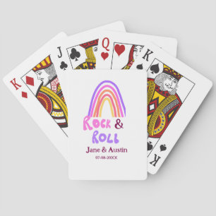 Rock & roll bruiloft koppel naam retro regenboog pokerkaarten