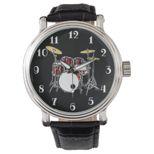 Rock & Roll Drum Kit Drummer Musician Drumming Horloge