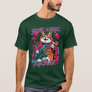 Rock roll fur ever cat retro vintage retro t-shirt
