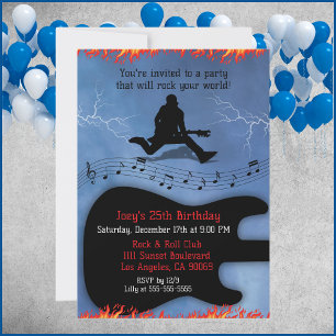 Rock & Roll Gitaar Verjaardagsfeest Uitnodigingen