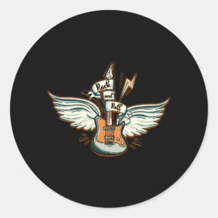 Rock & Roll Guitar Wings Music Ronde Sticker