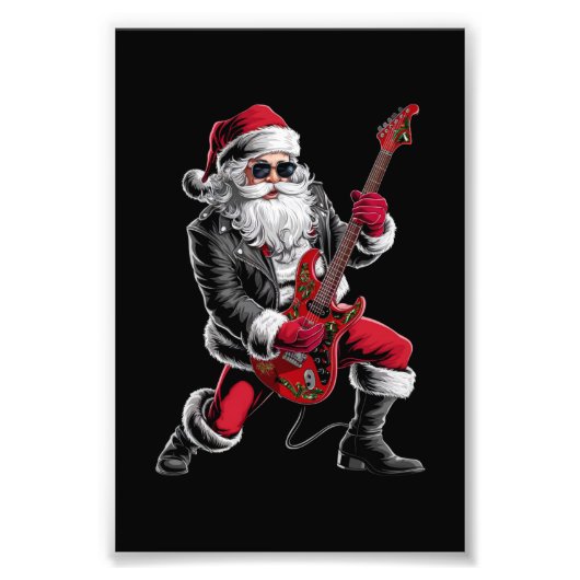 Rock & Roll Kerstmis Sinterklaas gitaar speler Foto Afdruk (Voorkant)