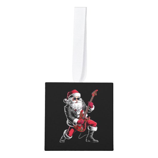 Rock & Roll Kerstmis Sinterklaas gitaar speler Kubus Ornament (Voorkant)