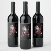 Rock & Roll Kerstmis Sinterklaas gitaar speler Wijn Etiket (Flessen)