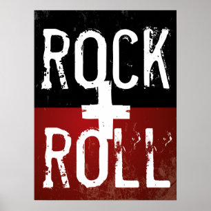 rock + roll op zwart en rood poster