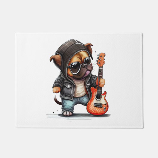 Rock Roll Puppy Dog (Drie) Deurmat (Voorkant)