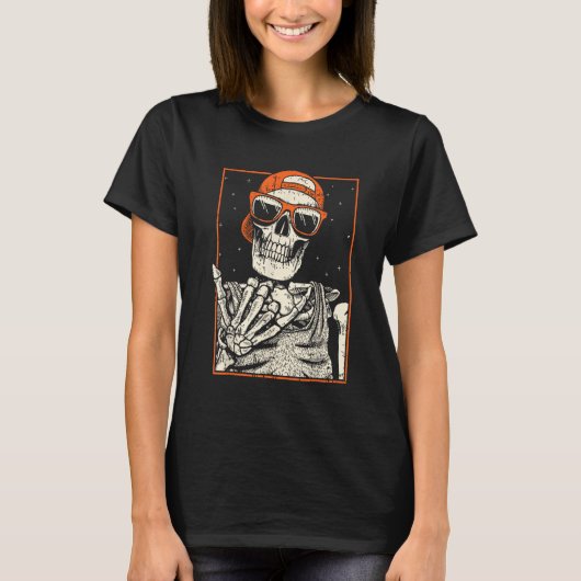 Rock & Roll Skeleton hand Halloween Shirten Schede T-shirt (Voorkant)