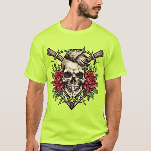 "Rock & Rozen" Schedel Tattoo T-shirt (Voorkant)