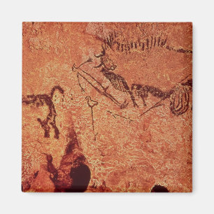 Rock-schilderij van een jachtscène, c.17000 BC Magneet