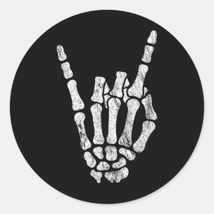 Rock Skeleton Hand Rock N Roll Metal Distress Ha Ronde Sticker