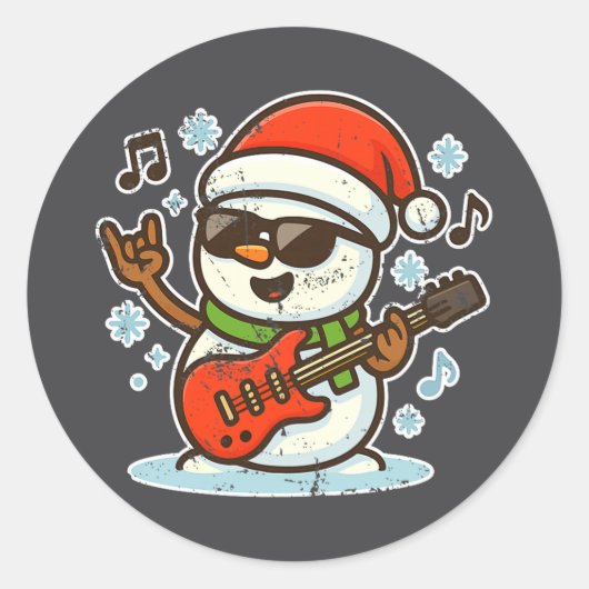 Rock Snowman With Guitar Premium Tri-blend  Ronde Sticker (Voorkant)