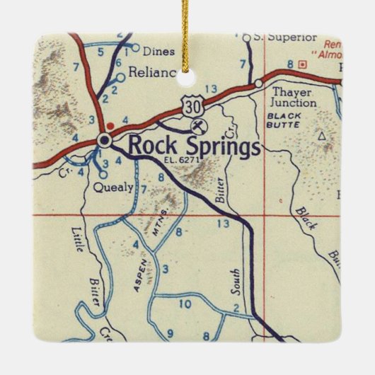 Rock Springs WY  Map Keramisch Ornament (Achterkant)