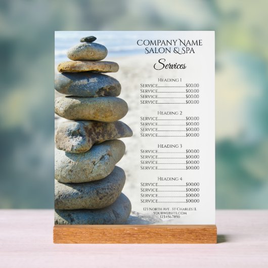 Rock Stack Cairn Spa Salon Services Menu (Neutre)