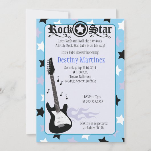 ROCK STAR 5x7 Baby shower Rocker Invitation (Devant)