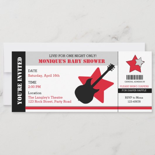Rock Star Baby shower Invitation Style de billet (Devant)