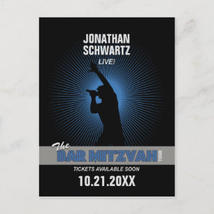 Rock Star Bar Mitswa Save the Date Zwart Zilver Aankondigingskaart