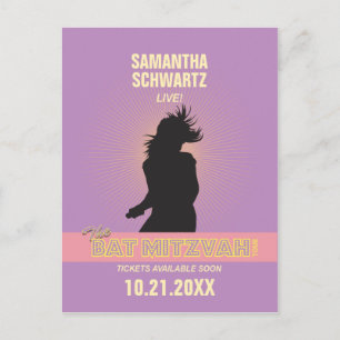 Rock Star Bat Mitswa Save the Date-Paarse Roze Aankondigingskaart