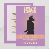 Rock Star Bat Mitzvah Invitation-Paars Pink Kaart (Voorkant / Achterkant)
