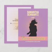 Rock Star Bat Mitzvah Reply Kaart-Paarse Roze RSVP Kaartje (Voorkant / Achterkant)