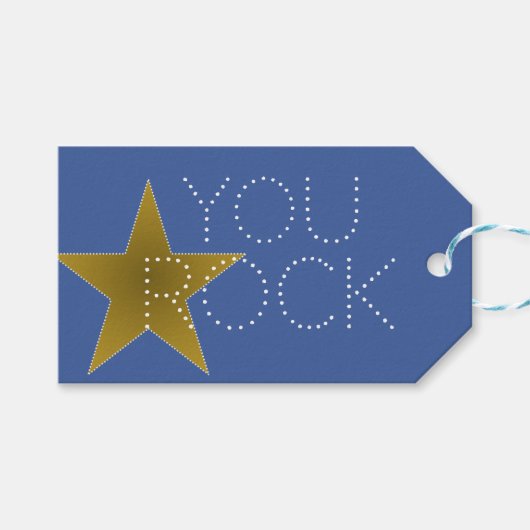 Rock Star Birthday Gift Labels Blue Gold Cadeaulabel (Voorkant (Horizontaal))