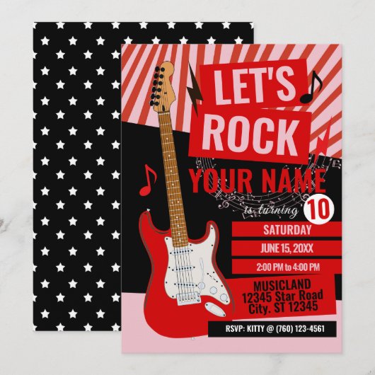 Rock Star Birthday Party Invitation (Devant / Derrière)