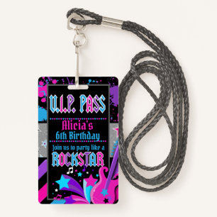 Rock star Birthday Party VIP Pass Invitation Badge