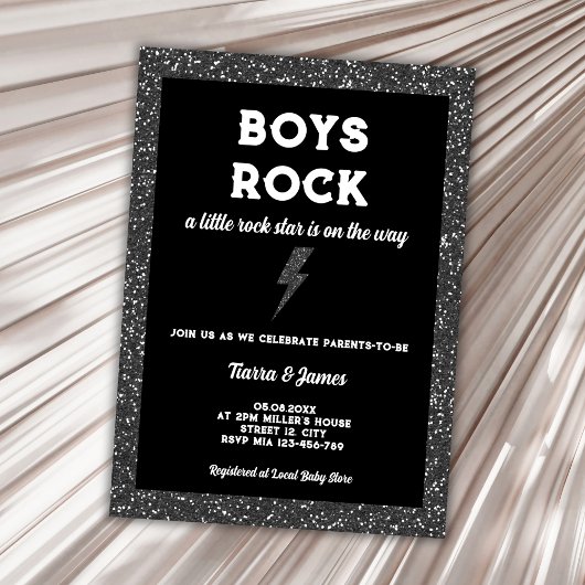 Rock Star Boy Baby shower Black Rock and Roll Kaart