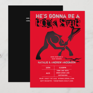 ROCK STAR BOYS Baby shower Red Black Modern Guitar Kaart