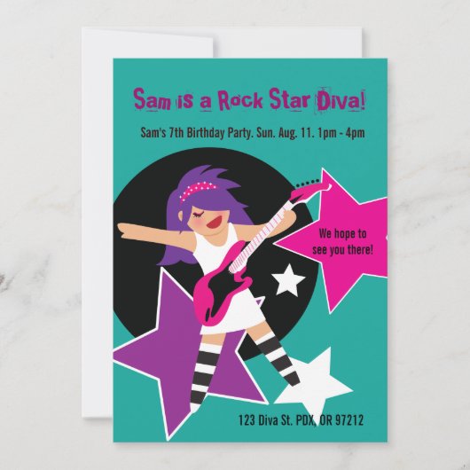 Rock Star Diva Birthday Invites Kaart (Voorkant)