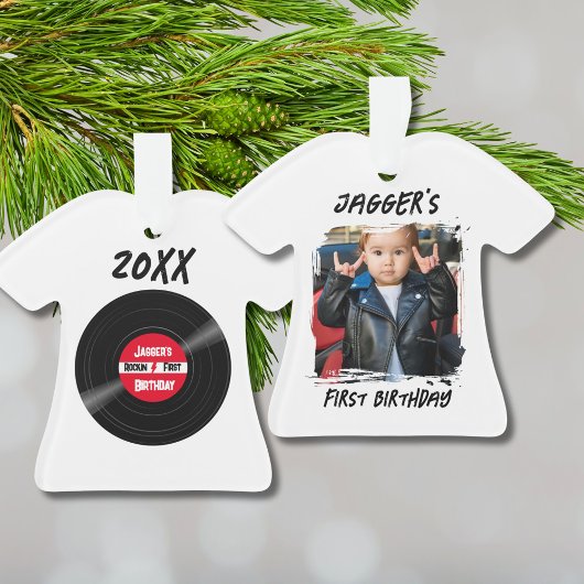 Rock Star First Birthday Record T-shirt blanc