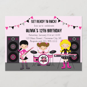 Rock Star Girl Band Birthday Party Kaart