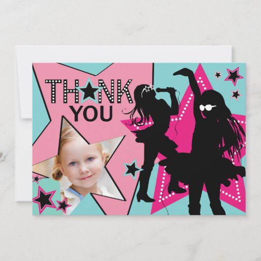 Rock Star Girl Band Hartelijk dank Aqua Pink Bedankkaart (Voorkant)