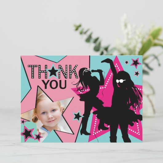Rock Star Girl Band Hartelijk dank Aqua Pink Bedankkaart (Staand voorkant)