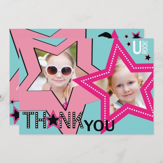 Rock Star Girl Band Hartelijk dank Aqua Pink Bedankkaart (Voorkant / Achterkant)