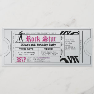 Rock Star Girls Party Ticket Invitation Kaart