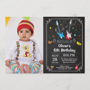 Rock Star Guitar Birthday Invitation Music Boy Kaart