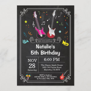Rock Star Guitar Birthday Invitation Music Girl Kaart