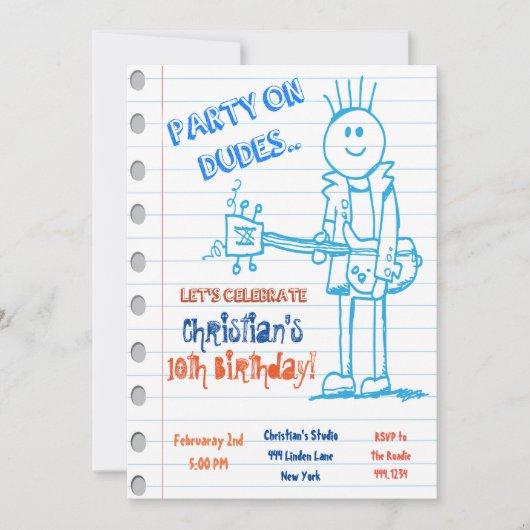 Rock Star Guitar Doodle Anniversaire Invitation (Devant)