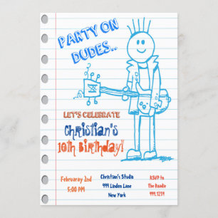 Rock Star Guitar Doodle Verjaardag Uitnodiging