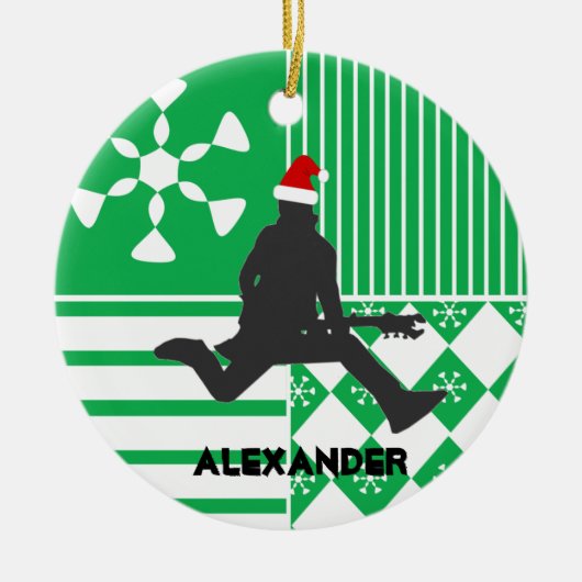 Rock Star Guitar Player Santa Hat Ornament (Voorkant)